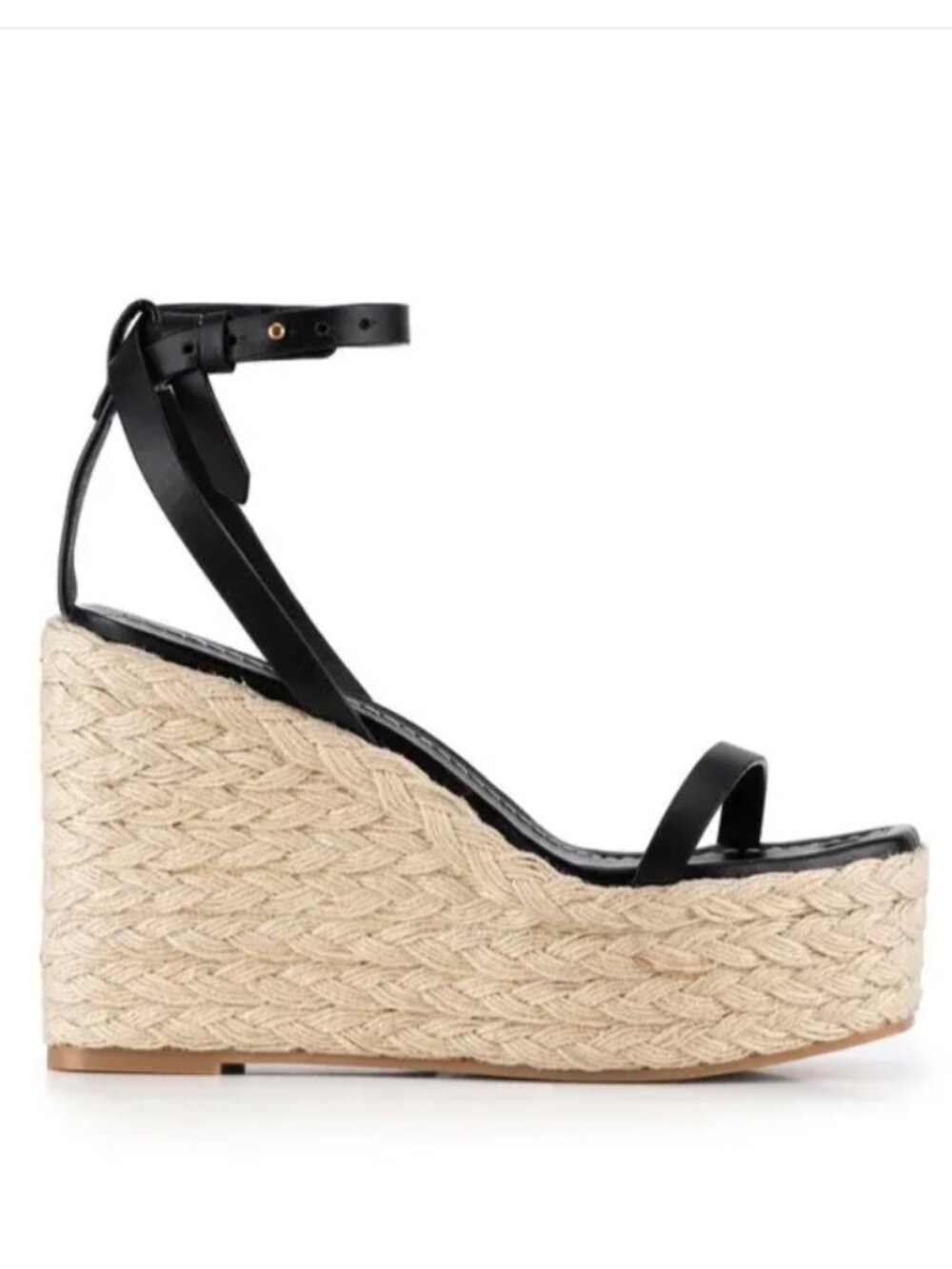 FRAME Le Venice Espadrille Platform Wedge Sandal Studded Ankle Tie Leather Black
